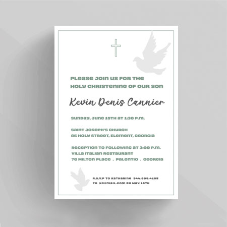 Doves in Flight Baptism Christening Invitation
